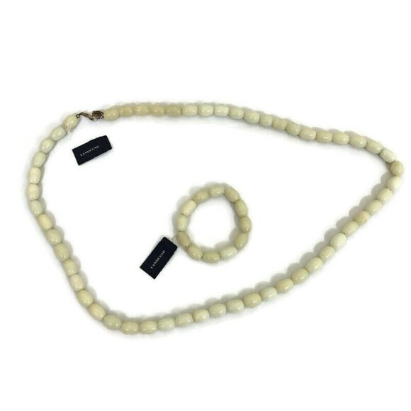 Land's End Necklace and Bracelet Set Polished Stones NWT Set of 2 Ivory Color - Picture 1 of 8